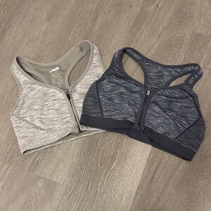 Front-Zip Active Sports Bra - Gray and Navy